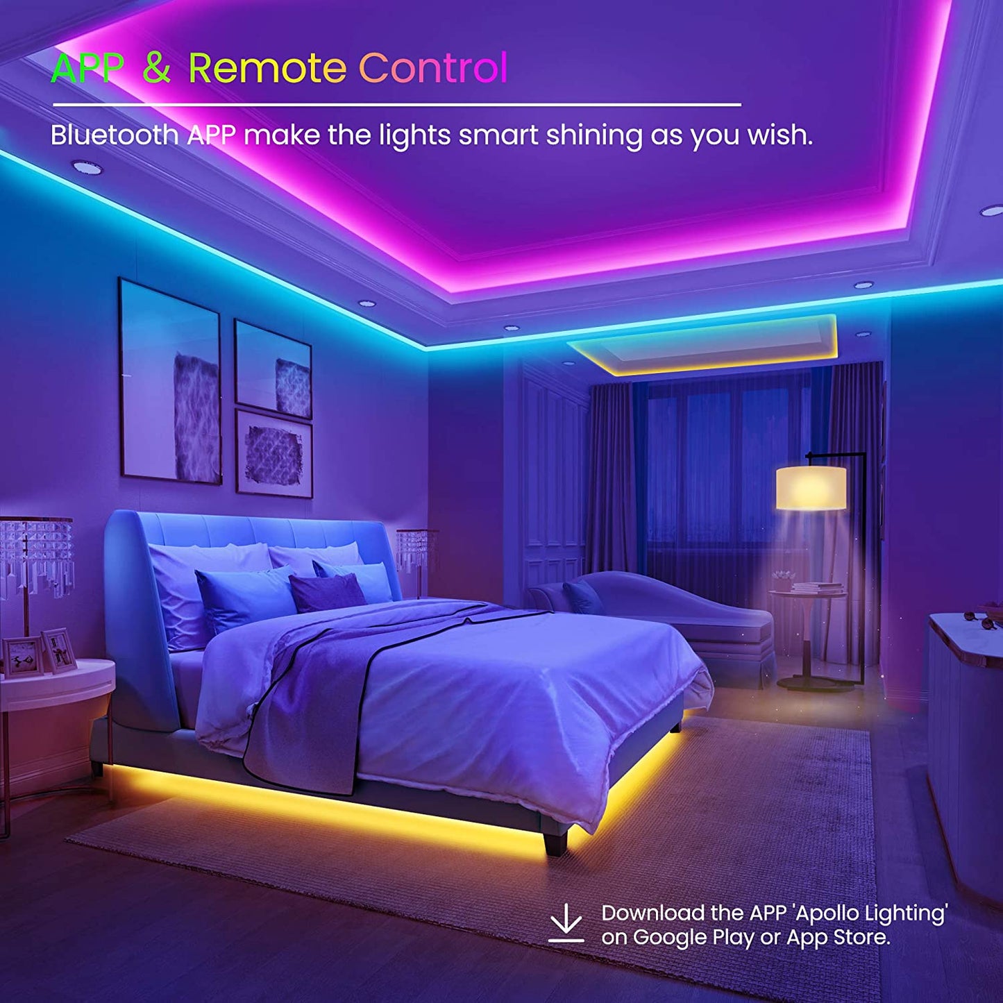 Ruban LED 15m Bluetooth avec télécommande