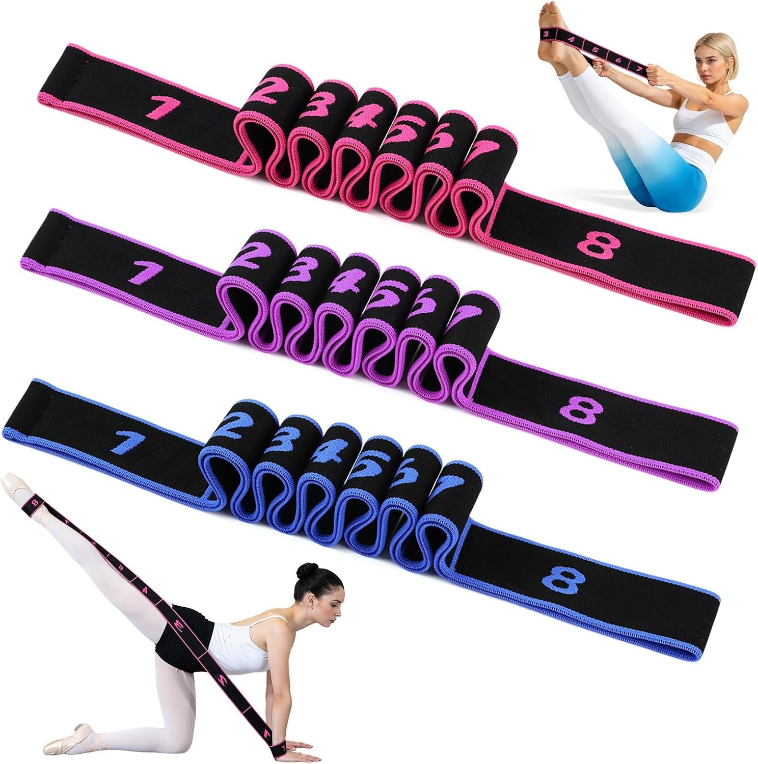 Bandes de résistance fitness 3 pièces avec repères numérotés
