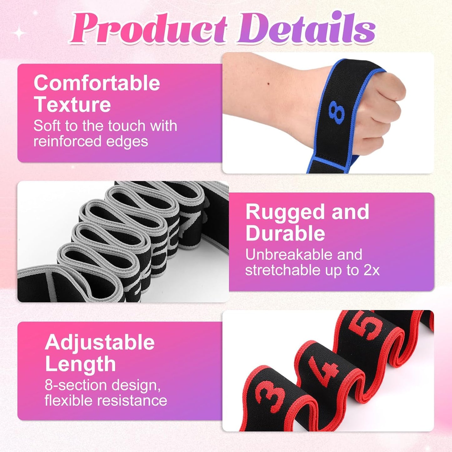 Bandes de résistance fitness 3 pièces avec repères numérotés